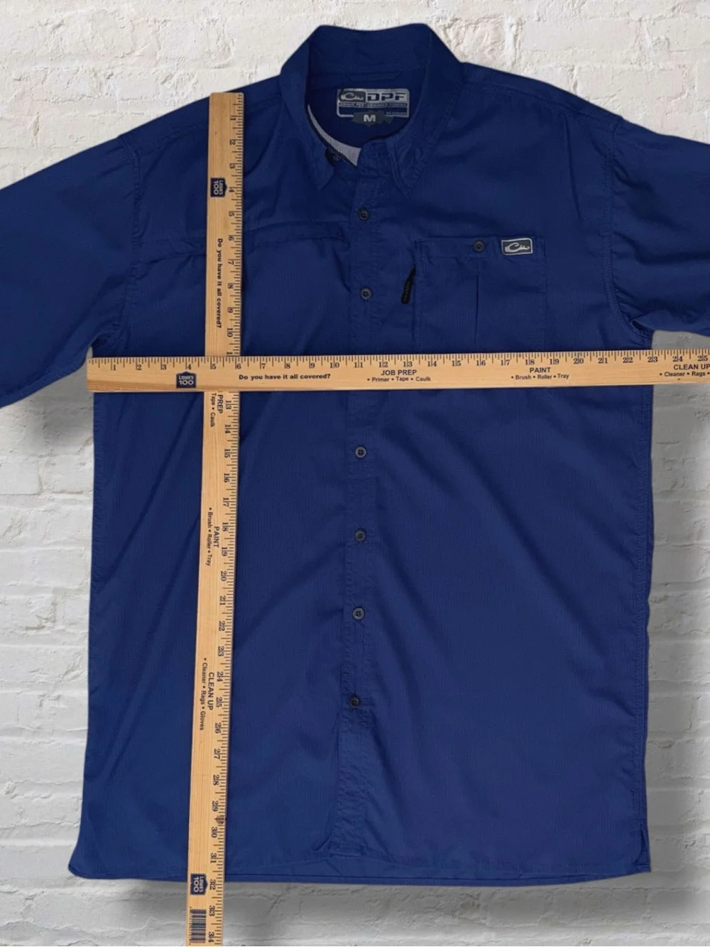 Drake Performance Fishing DPF Shirt Mens Med Blue Vented Short Sleeve Button Up - Picture 16 of 16